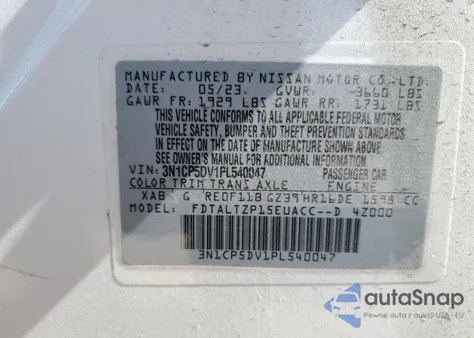 2023 Nissan Kicks Sr z USA, uszkodzony, nr VIN 3N1CP5DV1PL540047